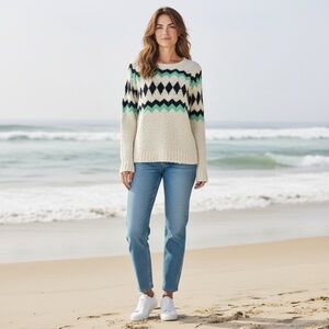Cozy Cream and Green Patterned Sweater